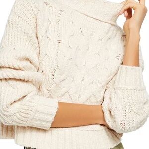 Free People Crop Cable Knit Mock Turtleneck Sweater in Cream